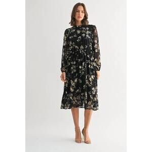 NEW FUN 2 FUN flower ruffle midi dress in black